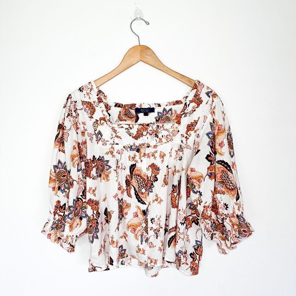 Rachel Rachel Roy Women’s Linen Blend Fall Floral Crop Blouse Midi Belted Skirt
